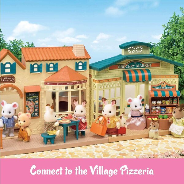 Mercado de mercearia Calico Critters com balcão, caixa e 40 acessórios para brincadeiras criativas