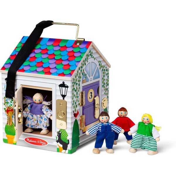 Melissa & Doug hordozható faház csengővel és mozgatható babákkal 3 év feletti gyermekek számára