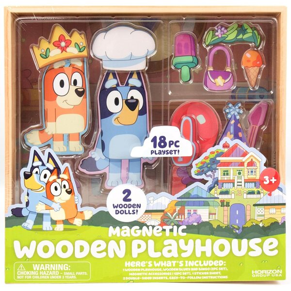 Playhouse magnético de madeira Bluey com 18 peças - jogo criativo para crianças