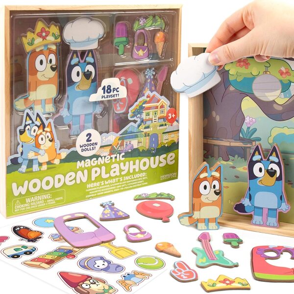 Playhouse magnético de madeira Bluey com 18 peças - jogo criativo para crianças