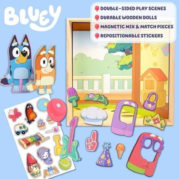 Playhouse magnético de madeira Bluey com 18 peças - jogo criativo para crianças