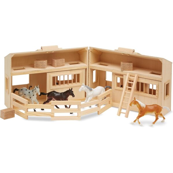Melissa & Doug Fold and Go Wooden Horse Stable Dollhouse with Handle and Toy Horses (11 pcs)