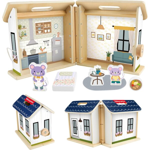 Fisher-Price trähus för fantasifull lek med 6 tillbehör för barn 3+