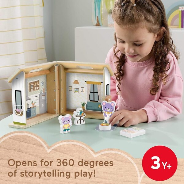 Fisher-Price Maison en bois pour un jeu imaginatif avec 6 accessoires pour enfants de 3 ans et plus