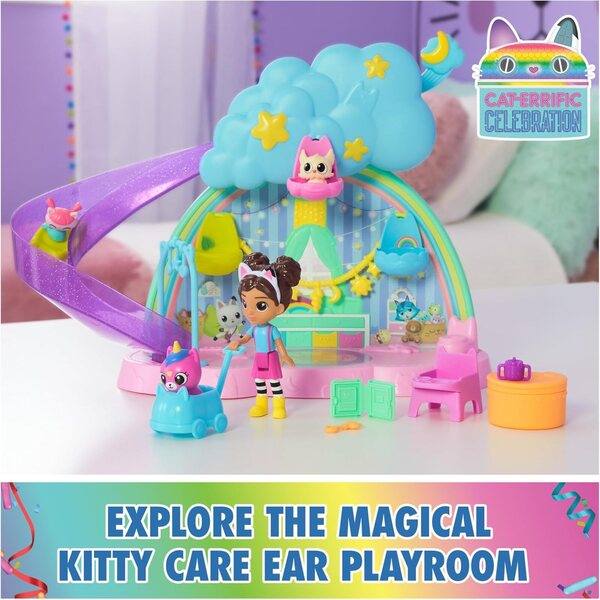 Gabby's Dollhouse Kitty Care Ear Purrfect Playroom – 17-Piece Playset with 4 Toy Figures, Dollhouse Furniture, Doll Accessories & Baby Doll Stuff for Kids Ages 3+
