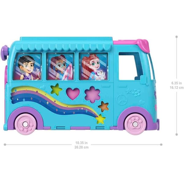 Polly Pocket Micro Dolls and Transforming Camper Van Vehicle, Accessories Include Pets and Toy Car, Pet Mobile Adventure Playset