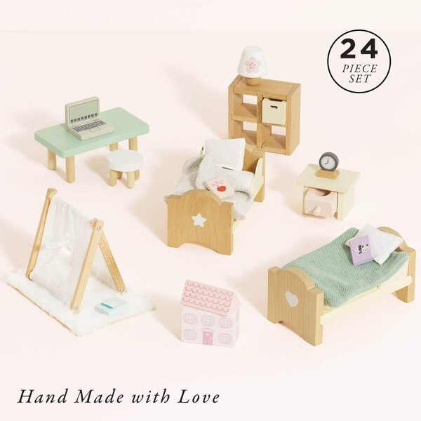 Le Toy Van SugarPlum Schlafzimmer-Set aus Holz für Puppenhäuser ab 3 Jahren