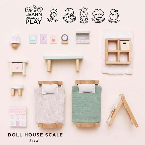 Le Toy Van SugarPlum Schlafzimmer-Set aus Holz für Puppenhäuser ab 3 Jahren