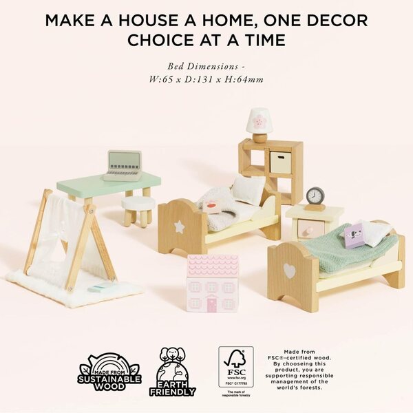 Le Toy Van SugarPlum Schlafzimmer-Set aus Holz für Puppenhäuser ab 3 Jahren