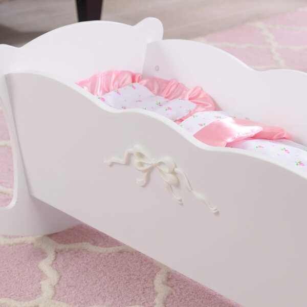 KidKraft Tiffany Bow Puppenwiege aus Holz mit Outfit, Weiß für Kinder ab 3 Jahren