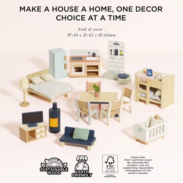 Le Toy Van Holzmöbel-Set für Daisylane Puppenhaus – 37-teilig