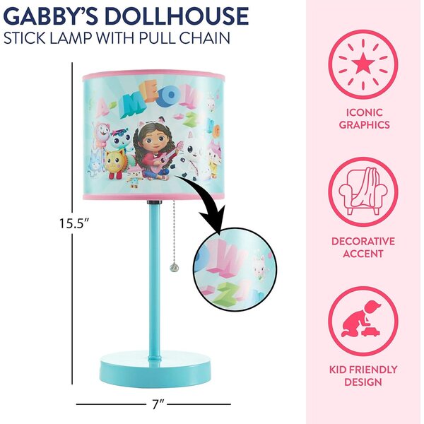 Lampe de table pour enfants Gabby's Dollhouse avec chaîne et design coloré