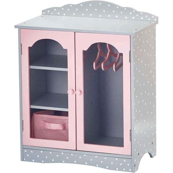 Olivia's Little World wooden wardrobe for 18" dolls with windowed doors and coat hanger