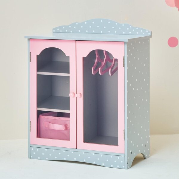 Olivia's Little World Holz Kleederschaf fir 18 Zoll Poppen mat Fënstertüren a Mantelhänger