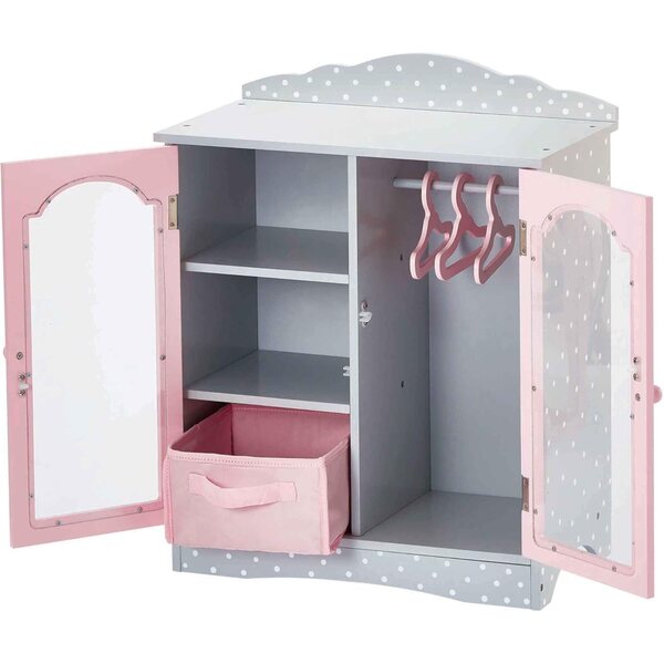 Olivia's Little World Holz Kleederschaf fir 18 Zoll Poppen mat Fënstertüren a Mantelhänger