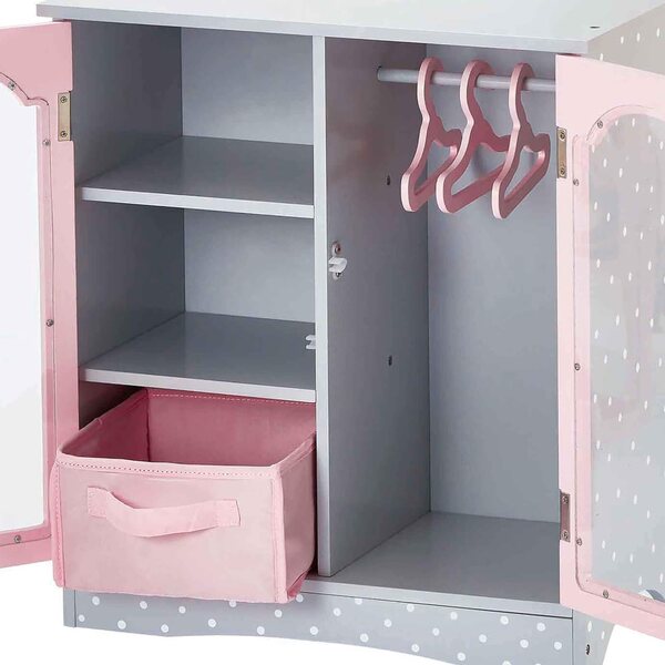 Olivia's Little World Holz Kleederschaf fir 18 Zoll Poppen mat Fënstertüren a Mantelhänger