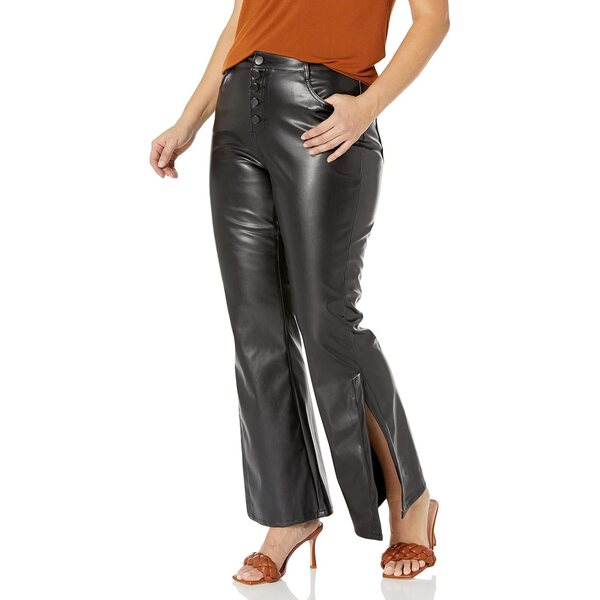 dollhouse Women's Contouring Junior Plus Brown Vegan Leather Flare with Side Slit and Exposed Buttons