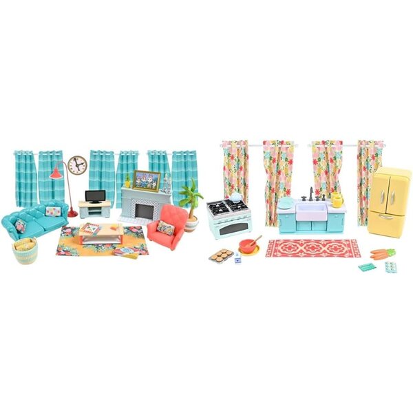 55 dalių baldų ir aksesuarų rinkinys Honey Bee Acres Dollhouse
