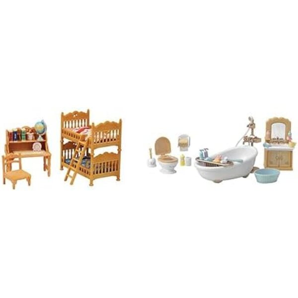 Calico Critters 44-częściowy zestaw mebli do domku dla lalek - pokój dziecięcy i łazienka