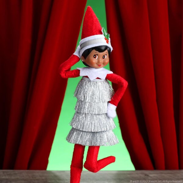 Winziges Lametta-Kleid aus der Claus Couture-Kollektion für Elf on the Shelf – Funkelndes Vintage-Kleid