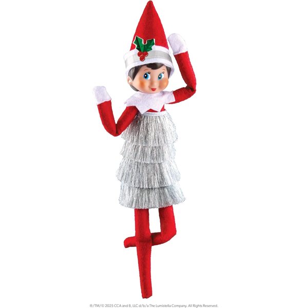 Winziges Lametta-Kleid aus der Claus Couture-Kollektion für Elf on the Shelf – Funkelndes Vintage-Kleid
