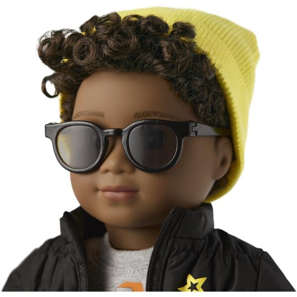 American Girl Truly Me Accessoires Schwarze Pufferjacke, gelber Hut und Sonnenbrille