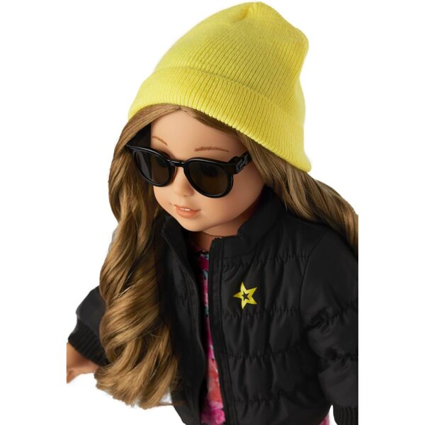 American Girl Truly Me Accessoires Schwarze Pufferjacke, gelber Hut und Sonnenbrille