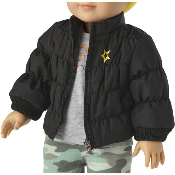 American Girl Truly Me Accessoires Schwarze Pufferjacke, gelber Hut und Sonnenbrille