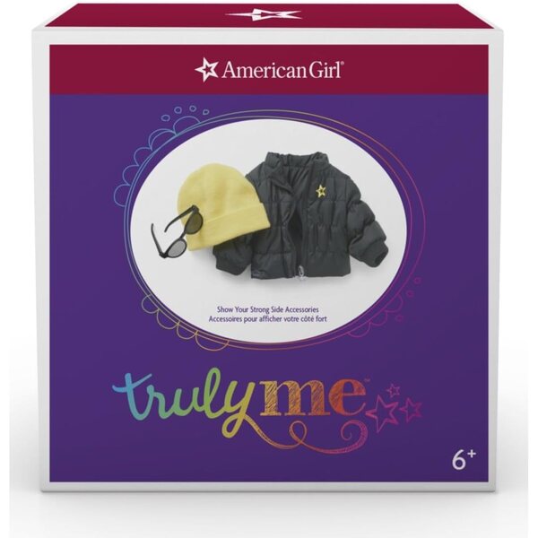 American Girl Truly Me Accessoires Schwarze Pufferjacke, gelber Hut und Sonnenbrille