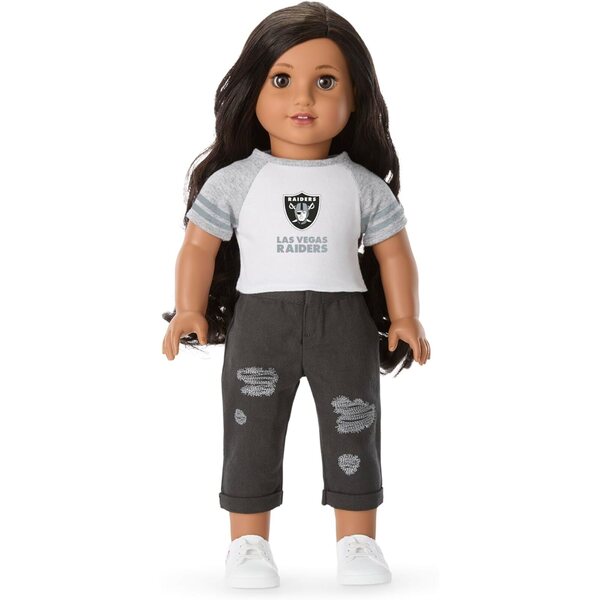 „Las Vegas Raiders“ gerbėjų marškinėliai, skirti 18 colių lėlėms, oficialūs juodi ir sidabriniai NFL