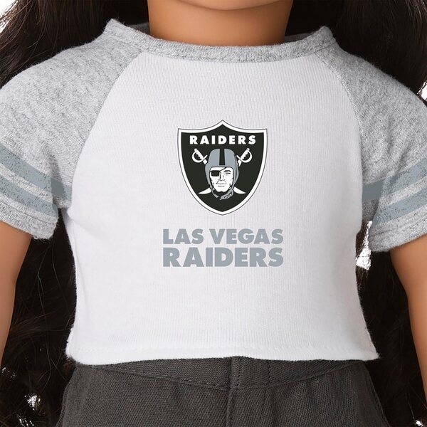 „Las Vegas Raiders“ gerbėjų marškinėliai, skirti 18 colių lėlėms, oficialūs juodi ir sidabriniai NFL