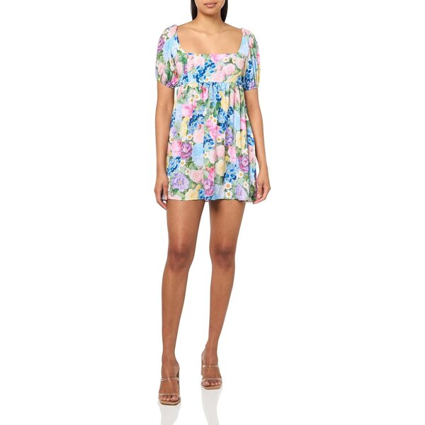 Smitten pear green babydoll suknelė su kišenėmis ir kvadratine iškirpte moterims