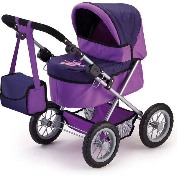 Bayer Klappkinderwagen für Puppen bis 45 cm mit verstellbarem lila Griff