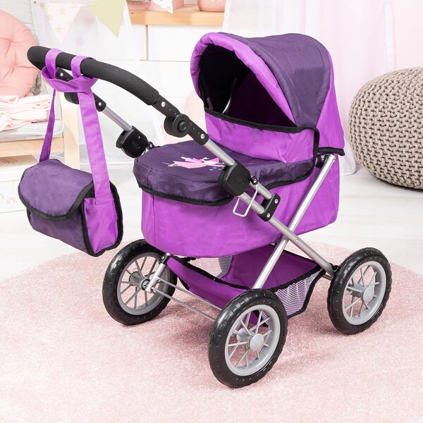 Bayer Klappkinderwagen für Puppen bis 45 cm mit verstellbarem lila Griff