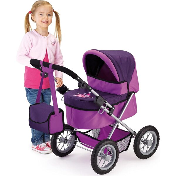 Bayer Klappkinderwagen für Puppen bis 45 cm mit verstellbarem lila Griff