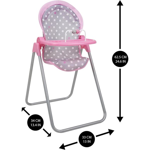 Hochstuhl für Puppen 509 Crew Cotton Candy Pink und Grau mit Punkten, verstellbar und robust