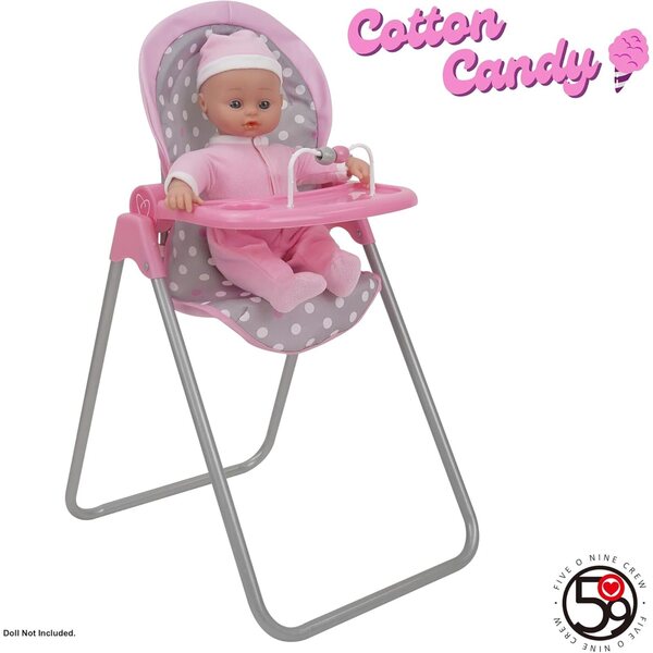 Hochstuhl für Puppen 509 Crew Cotton Candy Pink und Grau mit Punkten, verstellbar und robust