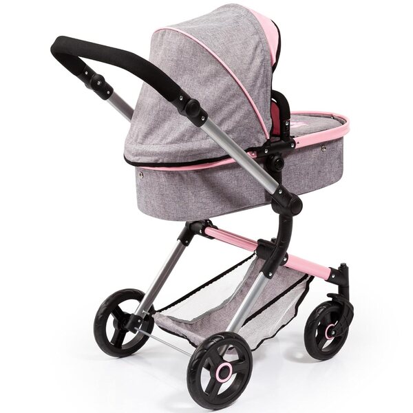 Bayer Vario Wende-Puppenkinderwagen mit verstellbarem Griff und rosa-grauer Tasche
