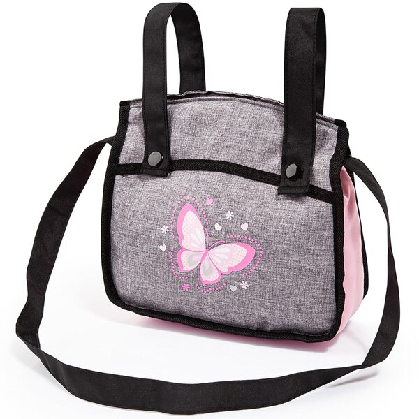 Bayer Vario Wende-Puppenkinderwagen mit verstellbarem Griff und rosa-grauer Tasche