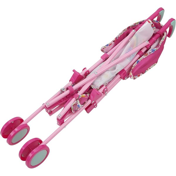 Skládací kočárek Baby Alive se stříškou a bezpečnostním popruhem, růžový a duhový
