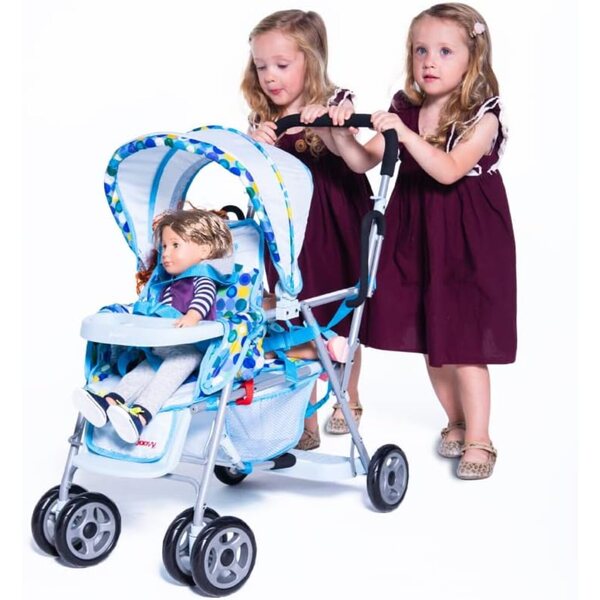 Joovy Toy Caboose Spielzeug-Kinderwagen für 3 Puppen mit Liegesitz und Snack-Tablett