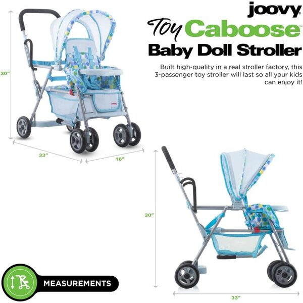 Joovy Toy Caboose Spielzeug-Kinderwagen für 3 Puppen mit Liegesitz und Snack-Tablett