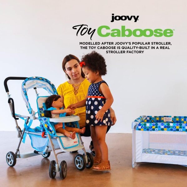 Joovy Toy Caboose Spielzeug-Kinderwagen für 3 Puppen mit Liegesitz und Snack-Tablett