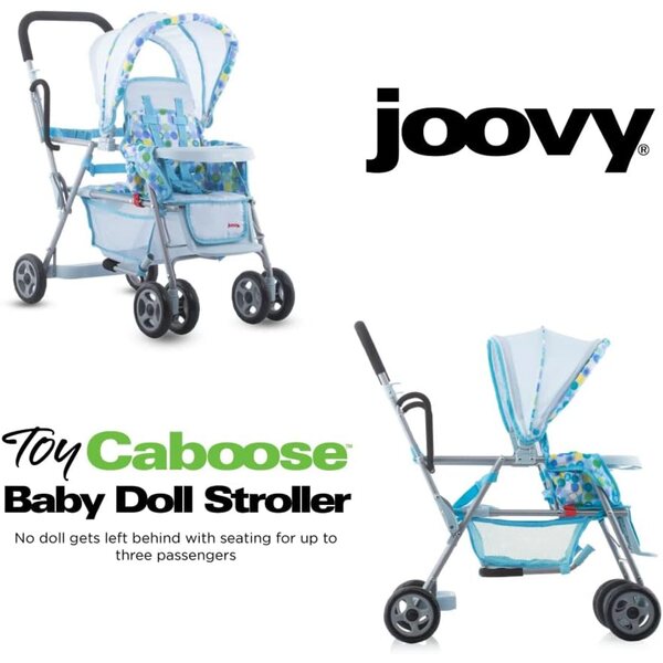 Joovy Toy Caboose Spielzeug-Kinderwagen für 3 Puppen mit Liegesitz und Snack-Tablett