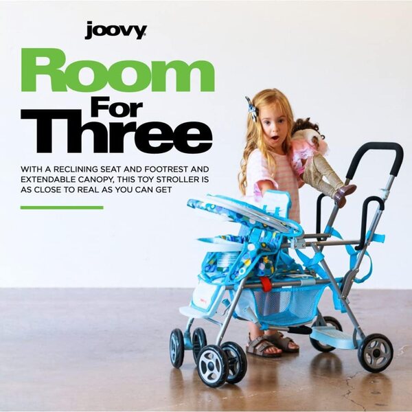 Joovy Toy Caboose Spielzeug-Kinderwagen für 3 Puppen mit Liegesitz und Snack-Tablett