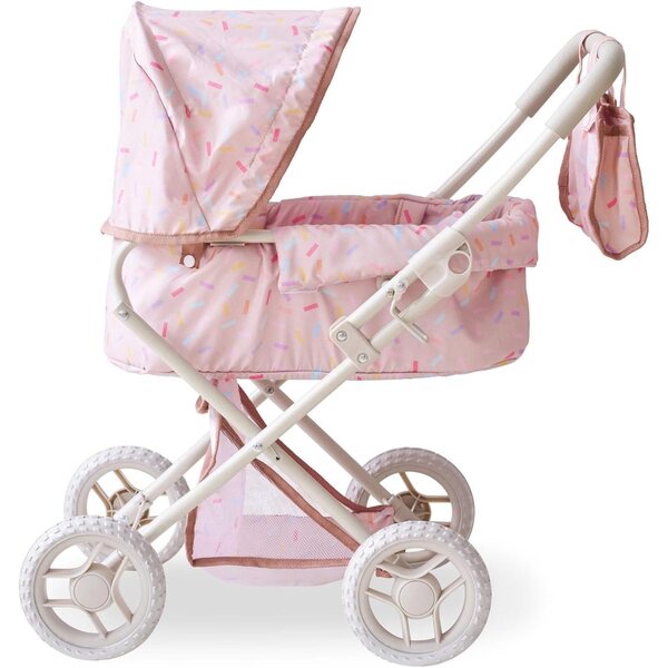 Olivia's Little World Confetti Baby Doll Stroller Pram with Detachable Bassinet, Foldable Carriage with Retractable Canopy & Storage, Fits 15-18" Dolls, Cochecito de Muñecas for Kids 3+