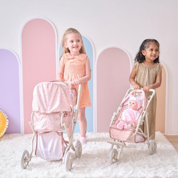 Olivia's Little World Confetti Baby Doll Stroller Pram with Detachable Bassinet, Foldable Carriage with Retractable Canopy & Storage, Fits 15-18" Dolls, Cochecito de Muñecas for Kids 3+