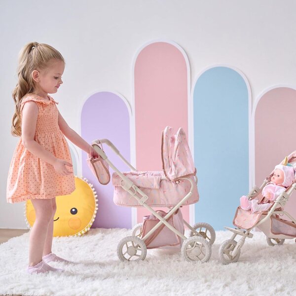 Olivia's Little World Confetti Baby Doll Stroller Pram with Detachable Bassinet, Foldable Carriage with Retractable Canopy & Storage, Fits 15-18" Dolls, Cochecito de Muñecas for Kids 3+