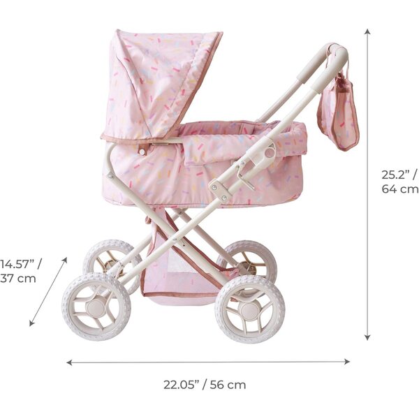 Olivia's Little World Confetti Baby Doll Stroller Pram with Detachable Bassinet, Foldable Carriage with Retractable Canopy & Storage, Fits 15-18" Dolls, Cochecito de Muñecas for Kids 3+