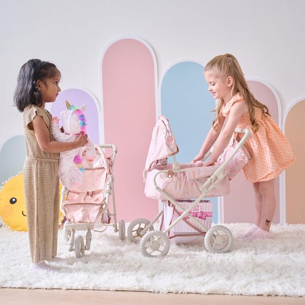 Olivia's Little World Confetti Baby Doll Stroller Pram with Detachable Bassinet, Foldable Carriage with Retractable Canopy & Storage, Fits 15-18" Dolls, Cochecito de Muñecas for Kids 3+